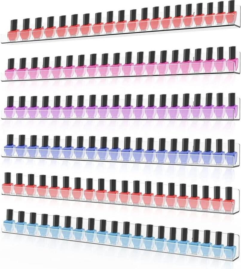 Nagellak-organizer wandmontage Transparant acrylrek voor 150 flessen 61 cm Set van 6 stuks