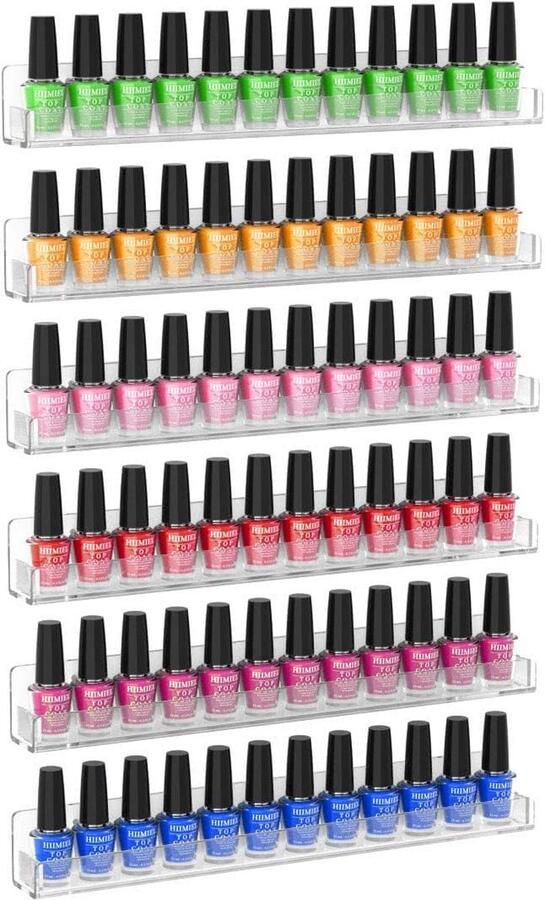 Nagellakrek 6 stuks nagellakorganizer muur acryl nagellakopslagrek voor maximaal 90 flessen wandplankorganizer voor nagellak parfum lippenstift etherische oliën transparant