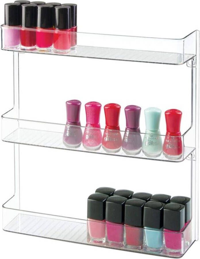 Nagellakrek als wandrek stijlvolle cosmeticaplank met 3 niveaus voor de badkamer voor wandmontage praktische opslag voor nagellakken doorzichtig
