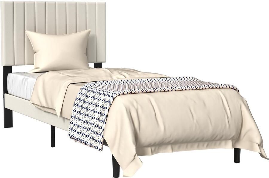 JOIEYOU bedframe 90x200 cm bedframe metaal bed met fluwelen hoofdeinde en lattenbodem jeugdbed logeerbed eenpersoonsbed voor slaapkamer logeerkamer beige
