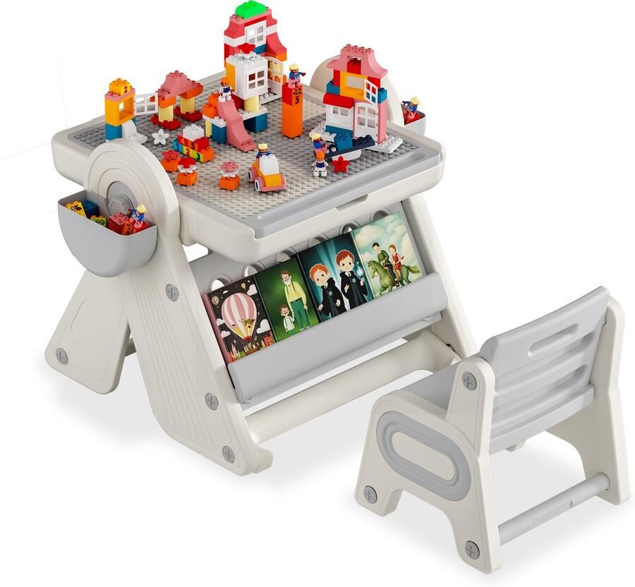 NAIZY kindertafel met stoelen multifunctionele speeltafel kinderzitgroep met draaibaar tafelblad voor blokken bouwen eten werken schilderen zand water spelen