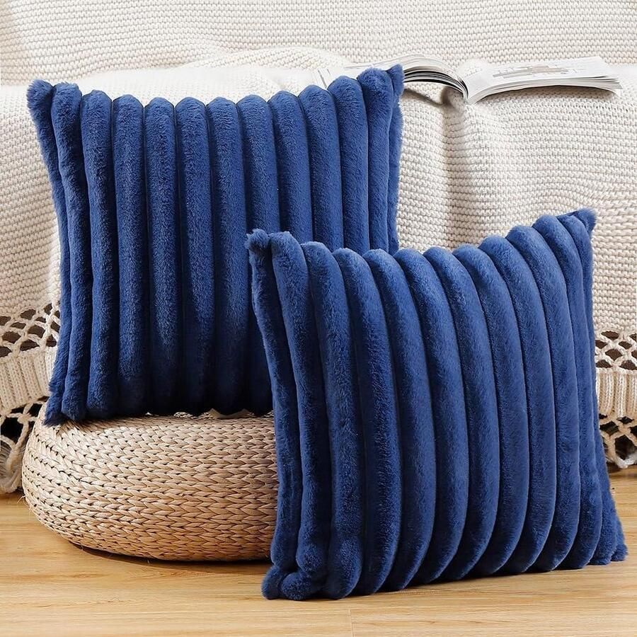 Namaakwollen pluche decoratieve kussenslopen Set van 2 Fluffy zachte kussenhoes Bank & slaapkamer decor 60x60 cm Blauw kussenhoes 60x60