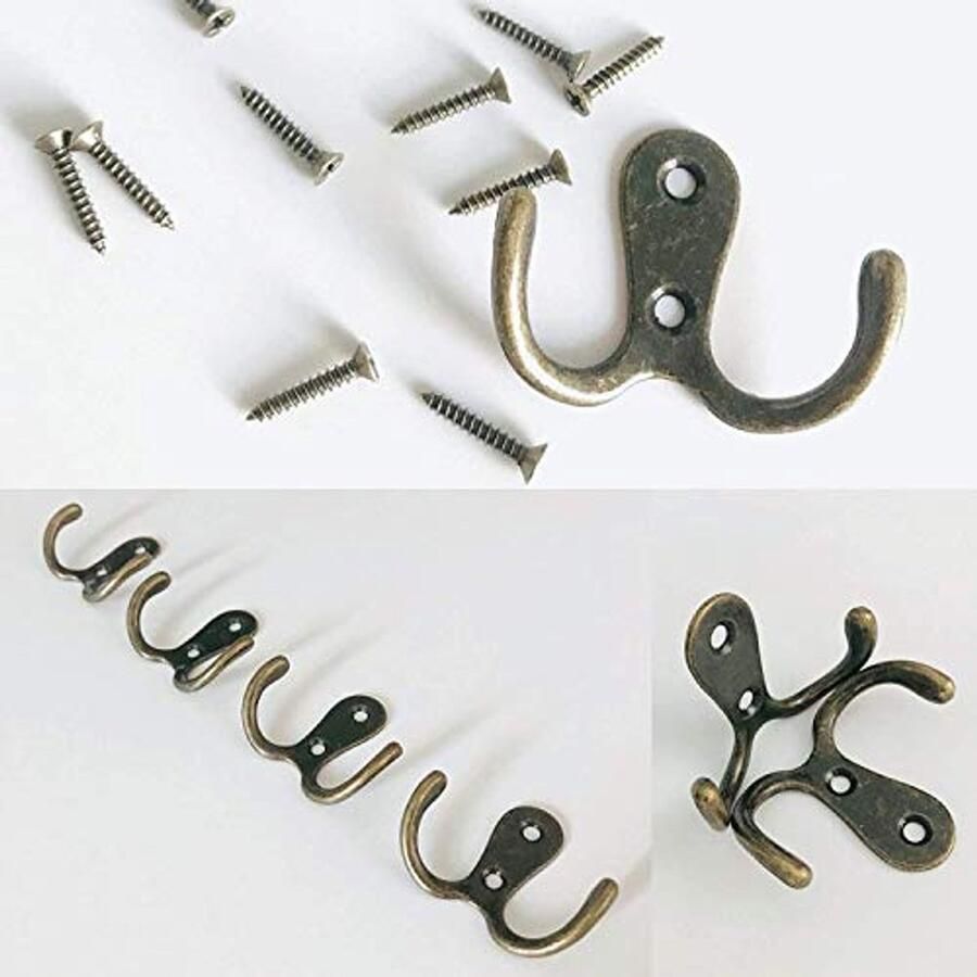 Namvo 10 stuks dubbele kapstokken vintage metalen haken bronzen hoed kledinghanddoekhaken antieke dubbele kledinghaken dubbele haakhangers muurophanghaken voor keuken badkamer slaapkamer met schroeven
