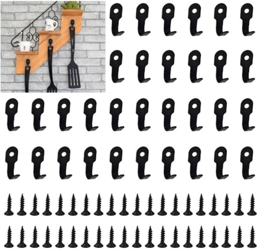 NAROSEBE 40 stuks mini-wandhaken kapstokken enkele metalen kapstokken kleine enkele haken zwarte kleine sleutelhaken met schroeven voor slaapkamer woonkamer keuken