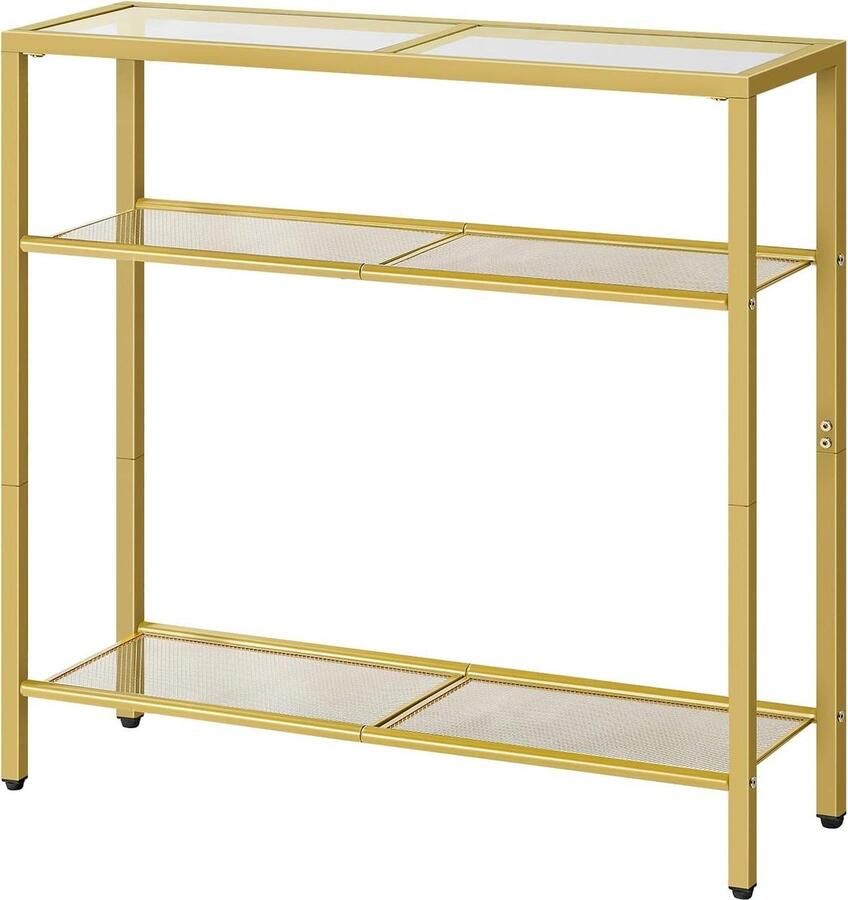 Narrow Console Table 75cm 3 Tier Tempered Glass Sofa Table Small Side Table Modern Entrance Living Room Foyer Hallway Bedroom Gold