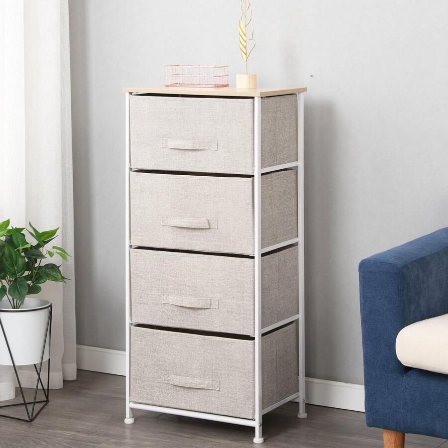 Narrow Metal Chest of Drawers with 4 Drawers Beige 45 x 30 x 94 cm