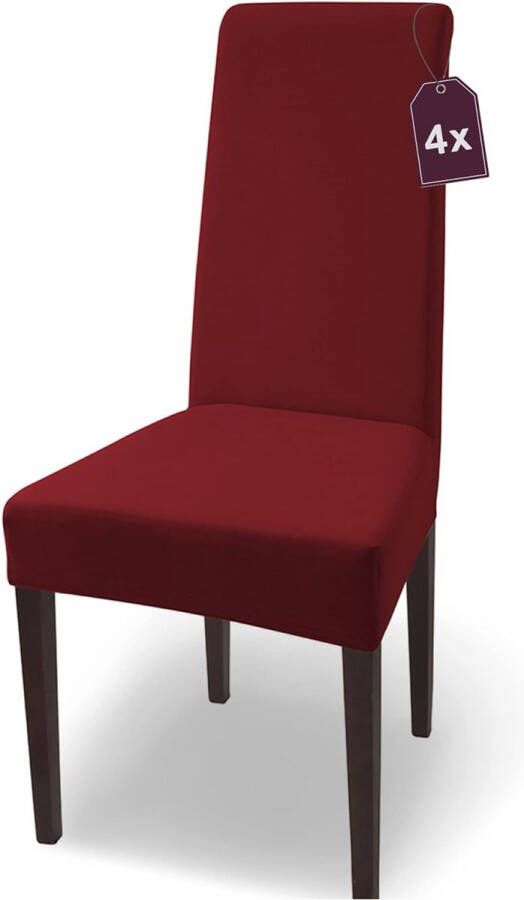 Natalie Stoelhoezen stretch katoen bordeaux stoelovertrek set van 4 stoelhoezen wasbare stoelhoezen elegante span-stoelhoes hoge rugleuning