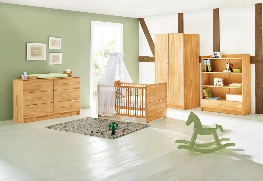 Rootz Living Rootz 'Natura' Kinderkamerset Babykamerset Kindermeubels Massief beukenhout Ledikantje 144x77x80cm Aankleedkussen 140x78x101cm Kledingkast 94x63x182cm