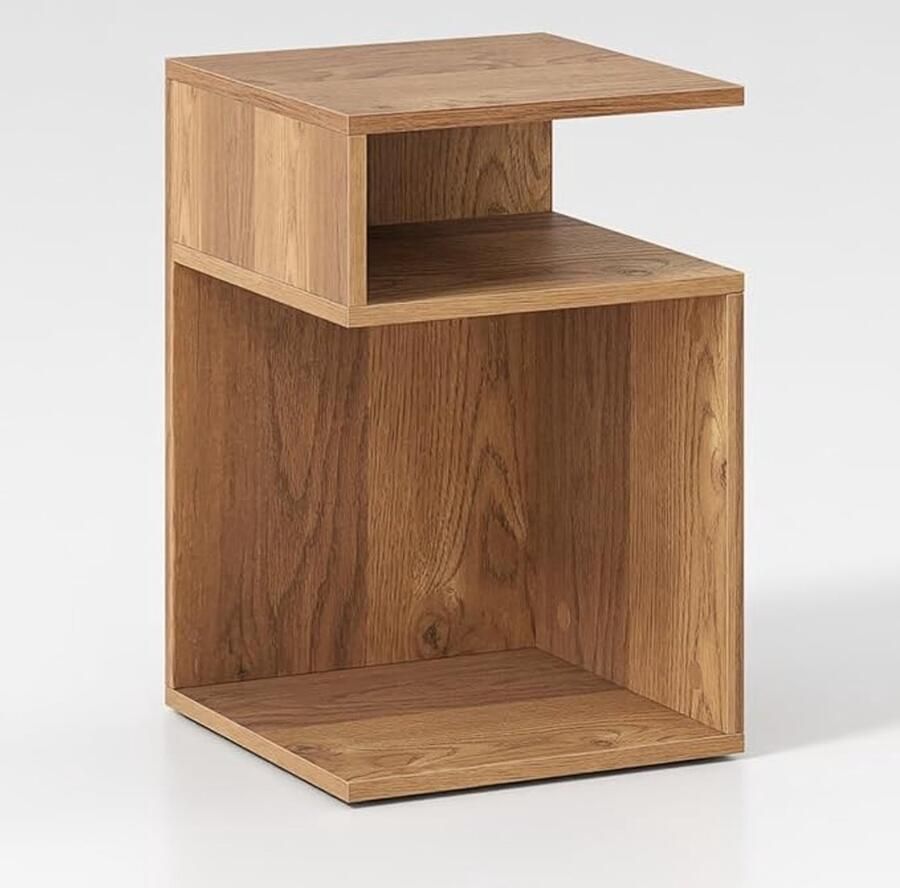 Natuur houten bijzettafel 3 niveaus Modern nachtkastje 33x33x50cm voor woonkamer slaapkamer