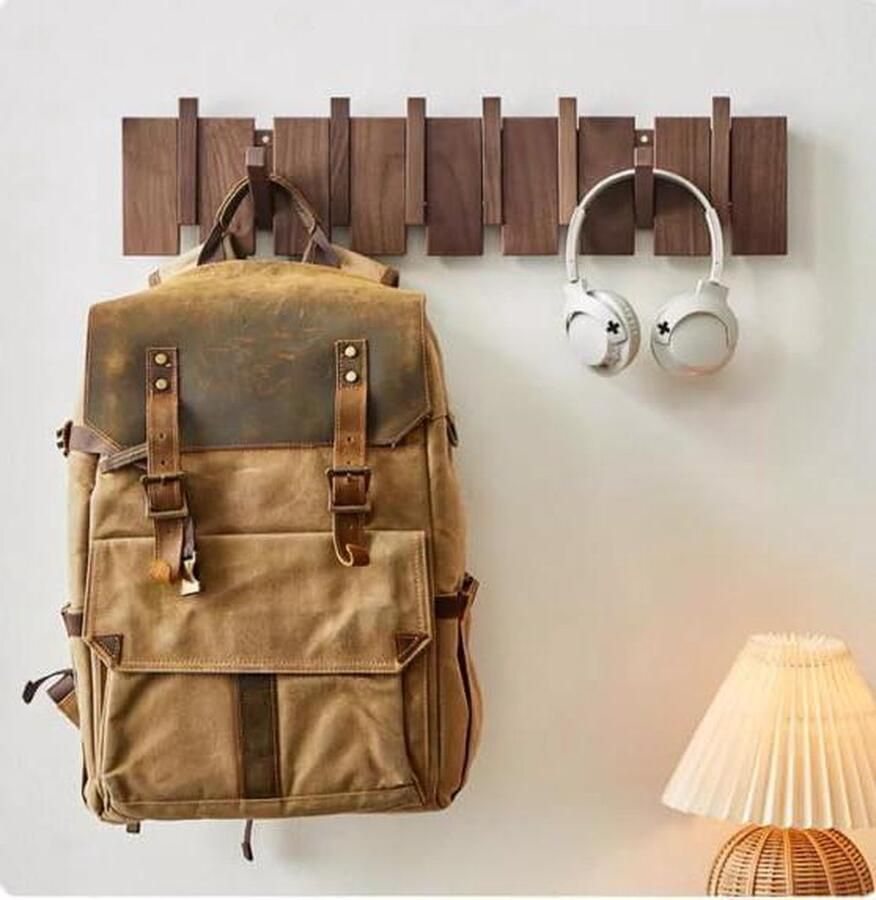 Natuurlijk houten kapstok wandmontage 8 haken multifunctioneel