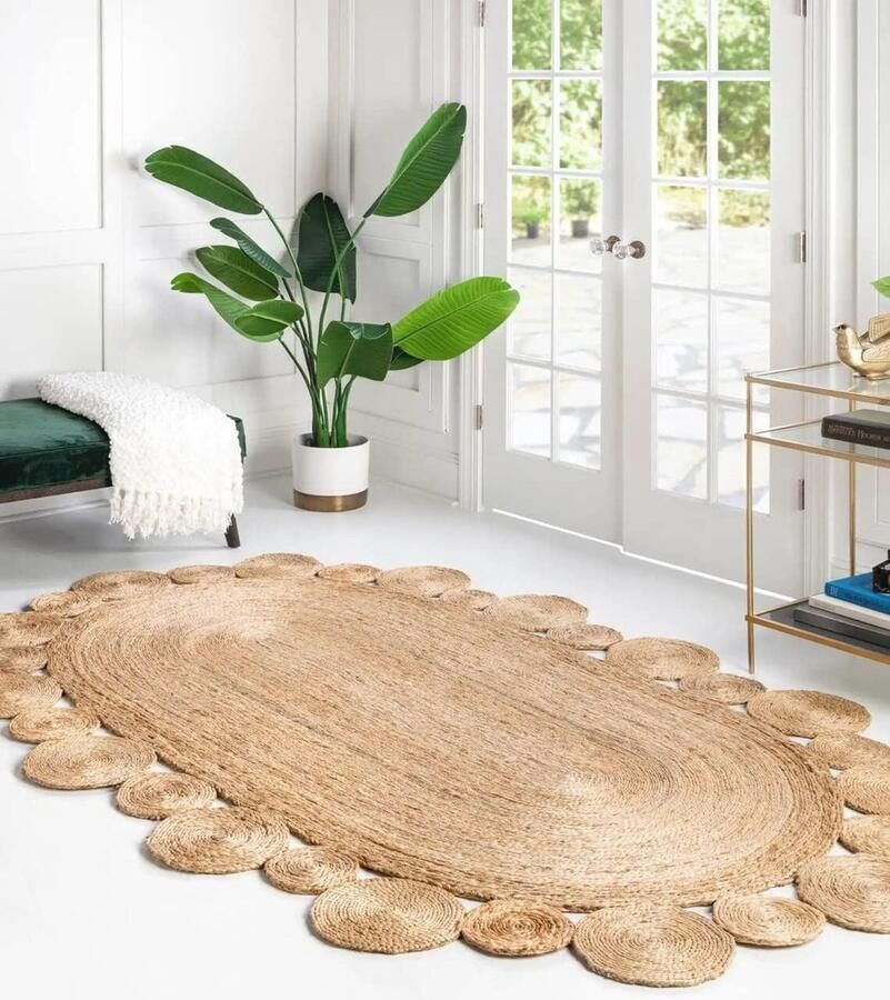 Natuurlijk Jute Tapijt Handgevlochten Ovaal Design voor Woonkamer 90 x 180 cm