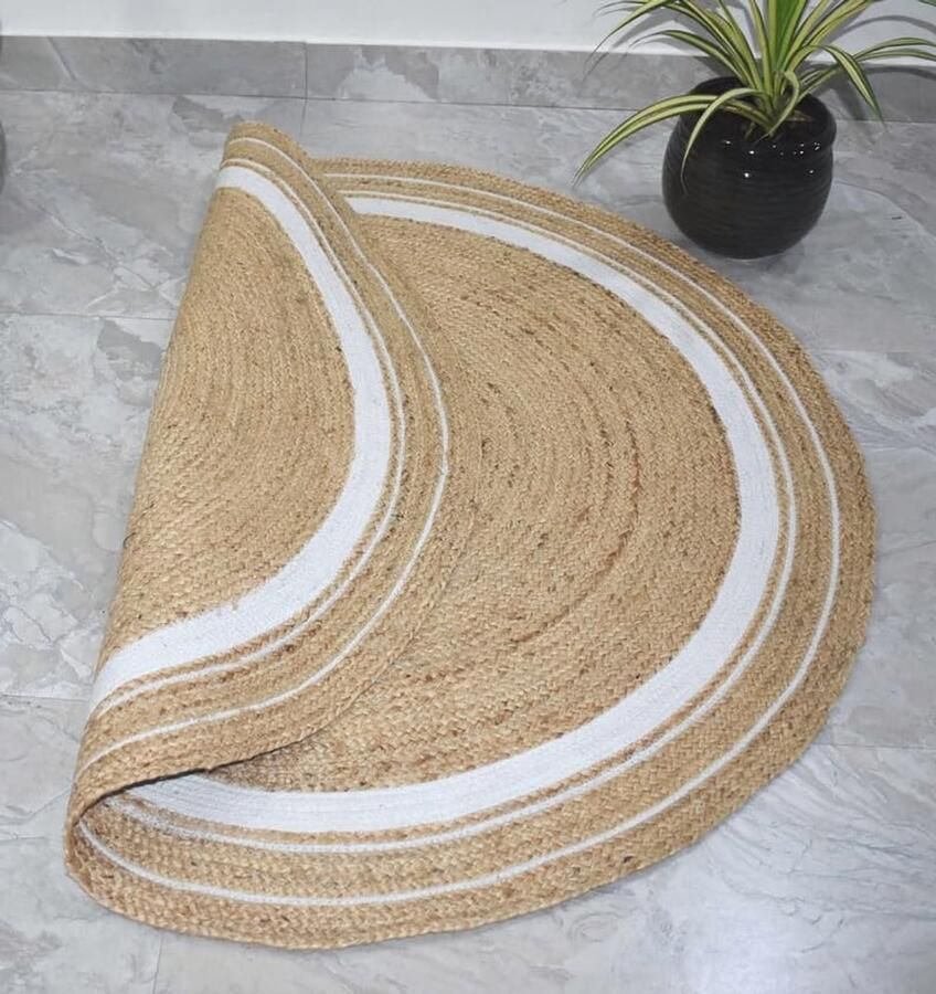 Natuurlijk Jute Tapijt – Handgeweven Vloerkleed voor Woonkamer Slaapkamer of Hal Duurzame en Milieuvriendelijke Vloermat (60 cm x 60 cm Rond)