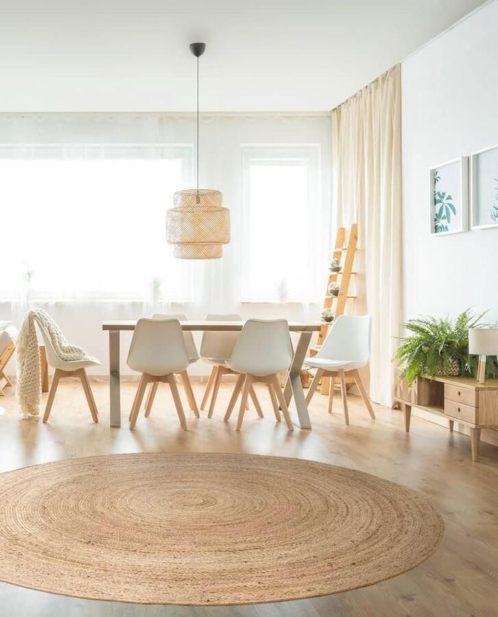 Natuurlijk jute tapijt rond handgevlochten 250 x 250 cm voor woonkamer en slaapkamer
