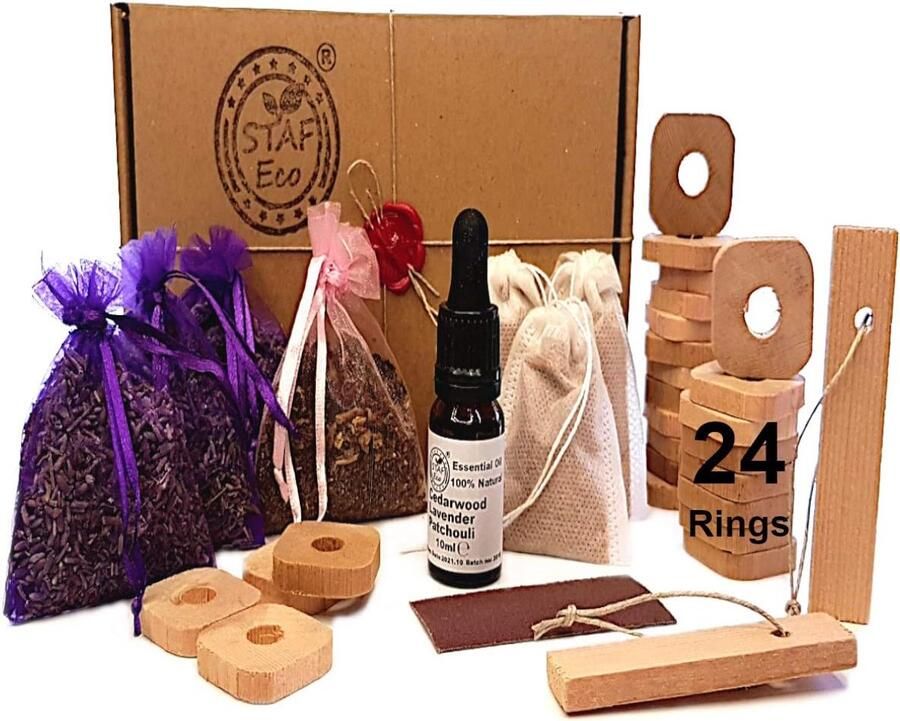 Natuurlijk mottenafweermiddel voor kledingkasten met cederhout en lavendelzakjes