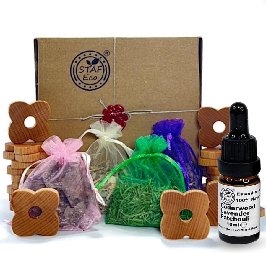 Natuurlijk mottenafweermiddel voor kledingkasten met Lavendel Cederhout en Patchouli Houten Ringen