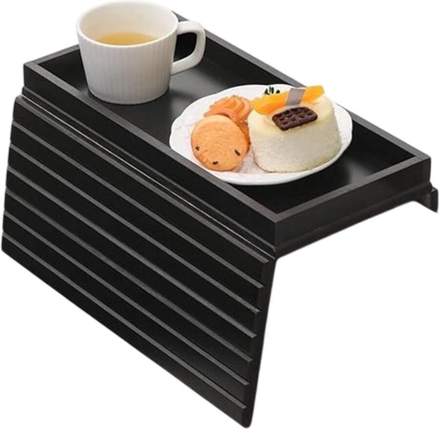 Natuurlijke bamboe sofa armsteun tafel voor bank armsteun tafel antislip bankbekerhouder voor snacks telefoon controle bekers flexibel en opvouwbaar zwart - Foto 3