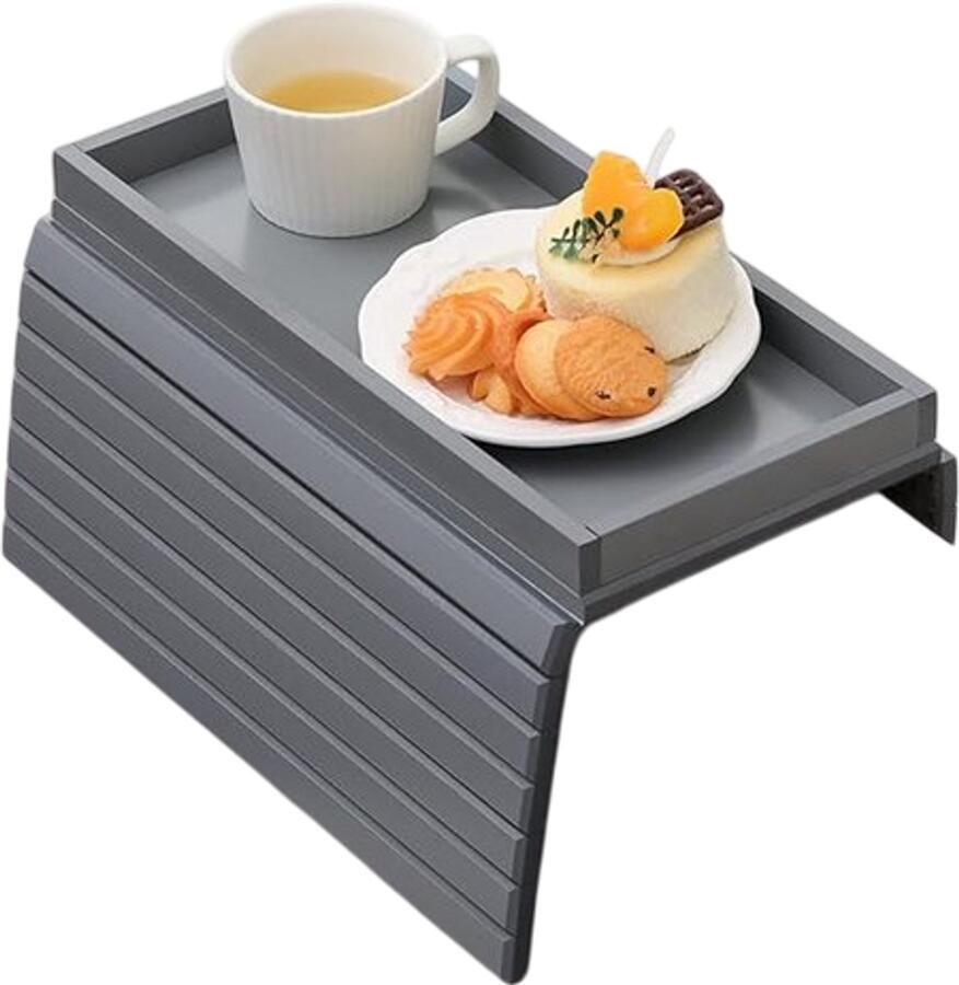 Natuurlijke bamboe sofa armsteun tafel voor bank armsteun tafel antislip bankbekerhouder voor snacks telefoon controle bekers flexibel en opvouwbaar grijs