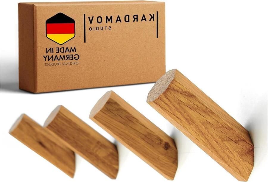 Natuurlijke houten wandhaken Set van 4 Berlijnse haken van eiken handgemaakt en modern decoratief en multifunctioneel minimalistisch design vintage garderobe kledinghaken