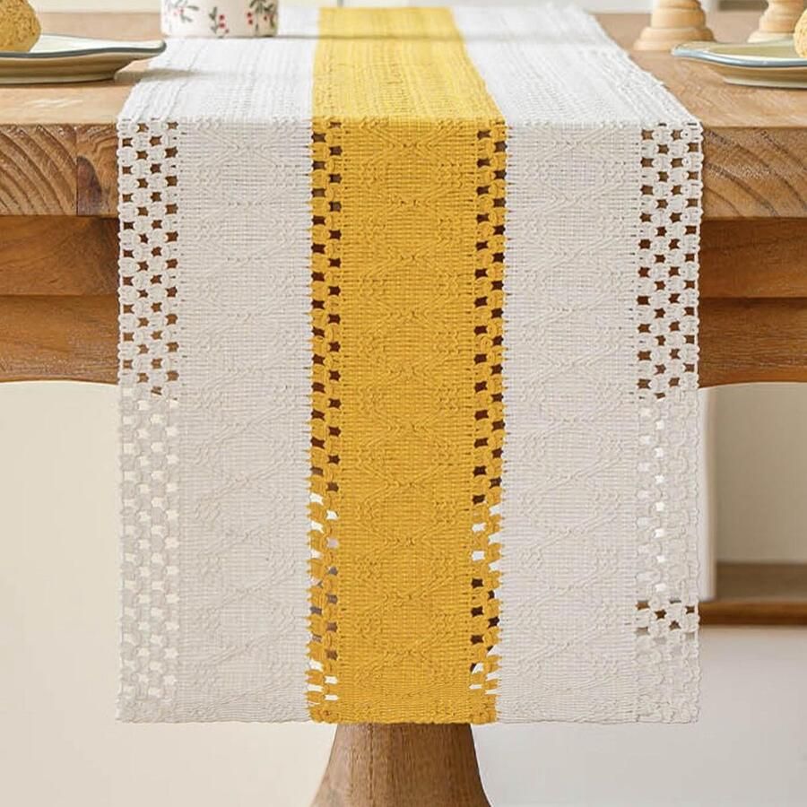 Natuurlijke macramé-tafelloper boho stijl 1 stuk beige katoen linnen polyester 30 x 180 30 x 140 cm