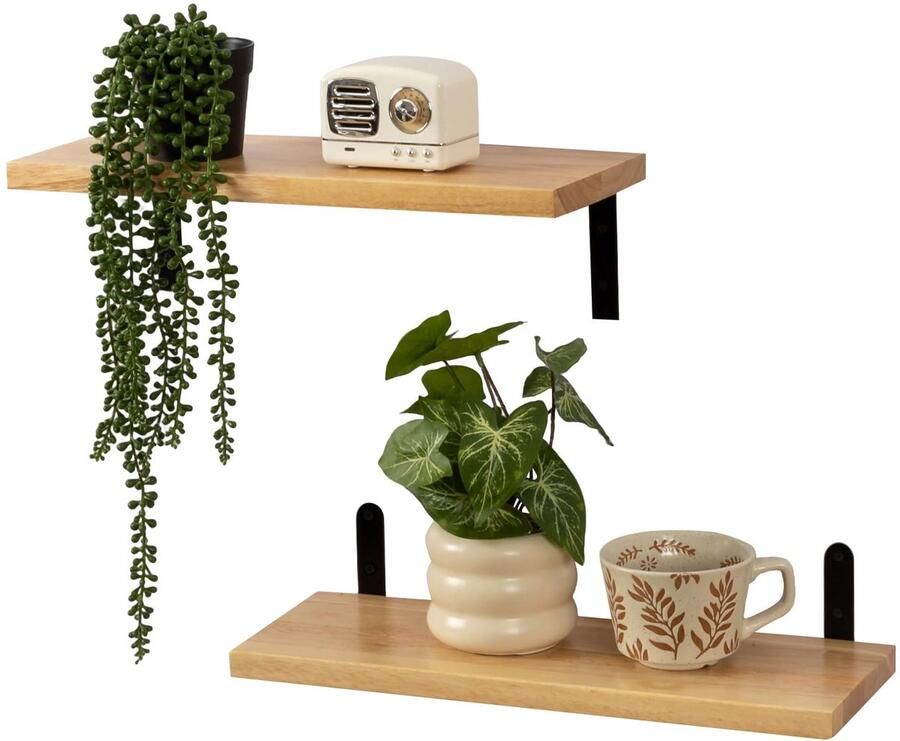 Natuurlijke massief eiken wandplanken stevig en praktisch set van 2