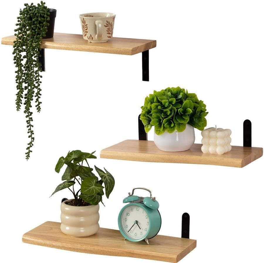 Natuurlijke massief eiken wandplanken Stevige en praktische planken Set van 3