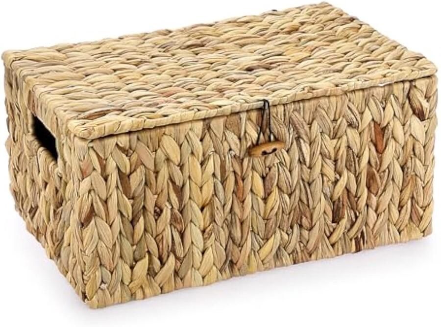 Natuurlijke opbergmand van waterhyacint zeegras geweven waterdichte opbergkist met deksel voor in de woonkamer keuken kledingkast voor kleding boeken groenten cosmetica 36 x