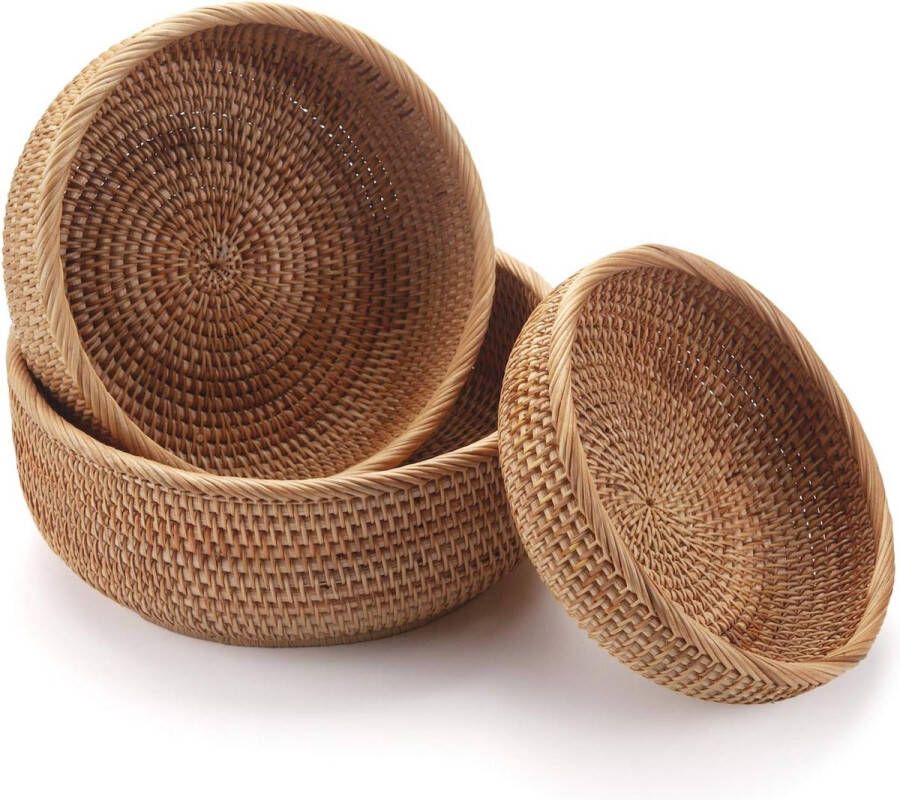 Natuurlijke rotan fruitschalen rond geweven opbergmand stapelbare sleutelhouder voor keukenkasten rek 3 stuks