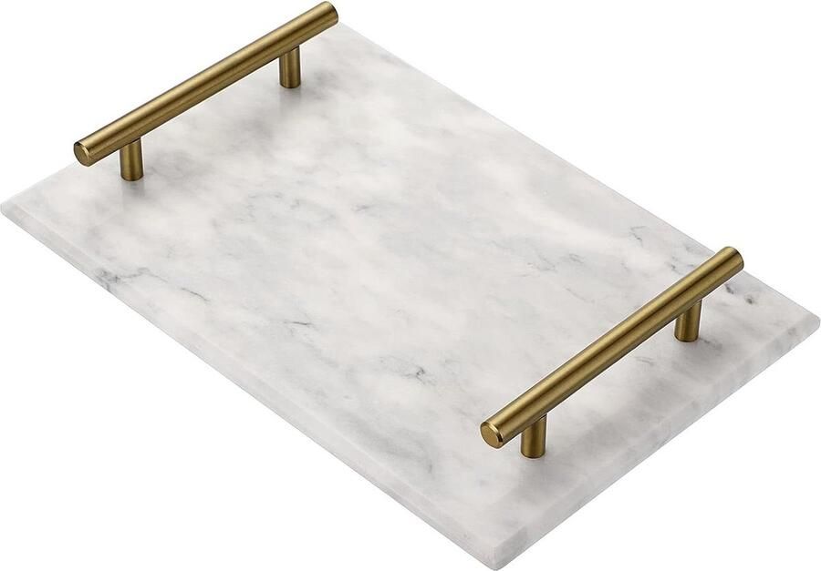 Natuurmarmer stenen opbergdienblad 30 x 20 cm metalen handgrepen decoratieve marmeren plaat organizer keuken badkamer commode decoratie grijs
