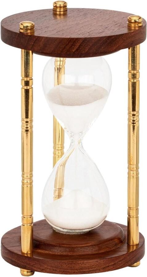 Nautische Zandloper 5min 3 Zuilen Messing Hout 15x9cm Urenglas Maritieme Decoratie Vintage Nautisch Design