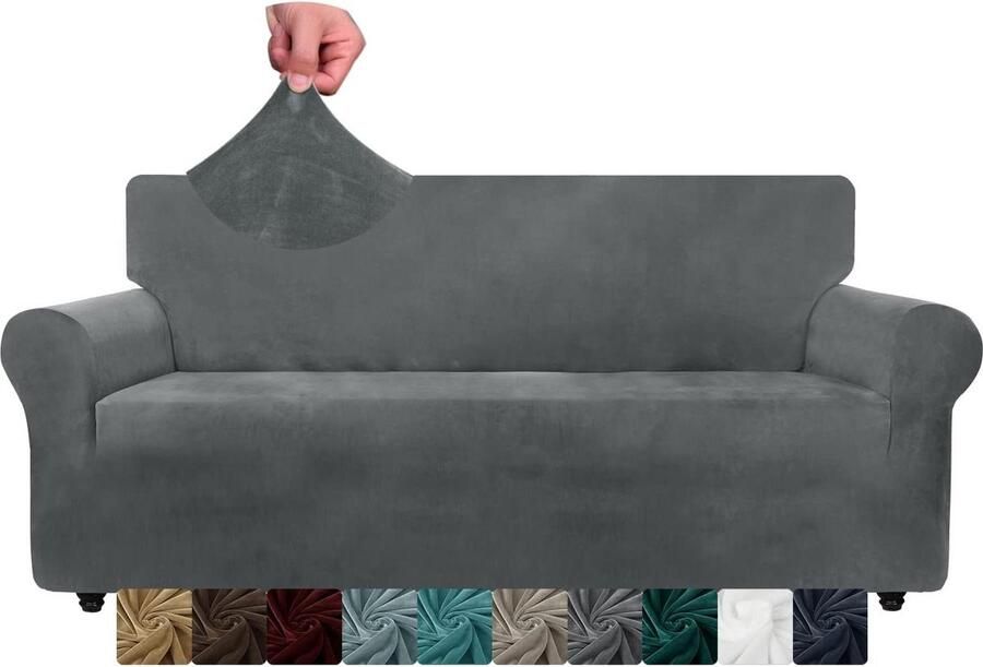 Extra grote 4-zits Fluwelen Bankovertrekken Dik Stretch Oversized Bankhoezen Antislip XL Bankhoes Wasbare Meubelbeschermer Grijs