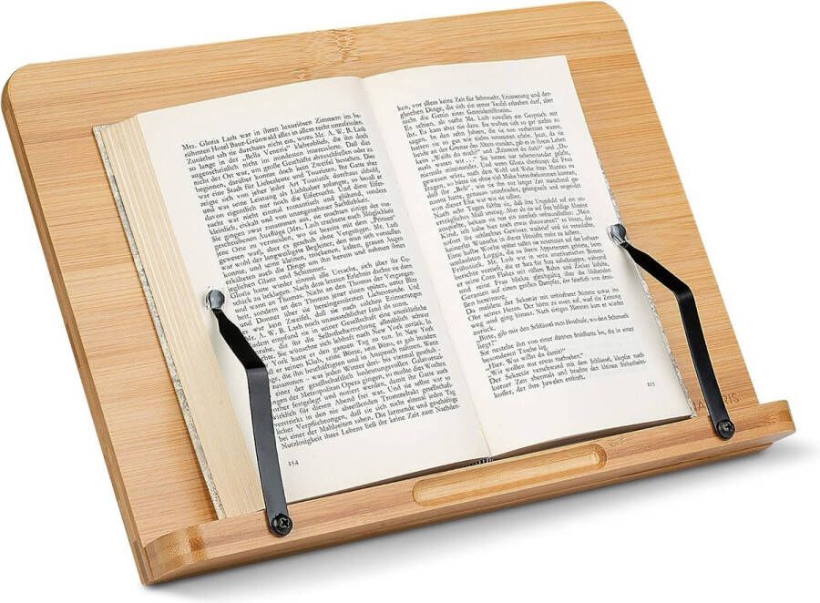 Boekstandaard compatibel met iPad 34 x 24 cm boekhouder van bamboe standaard houder voor boek tablet voor keuken bureau zwart