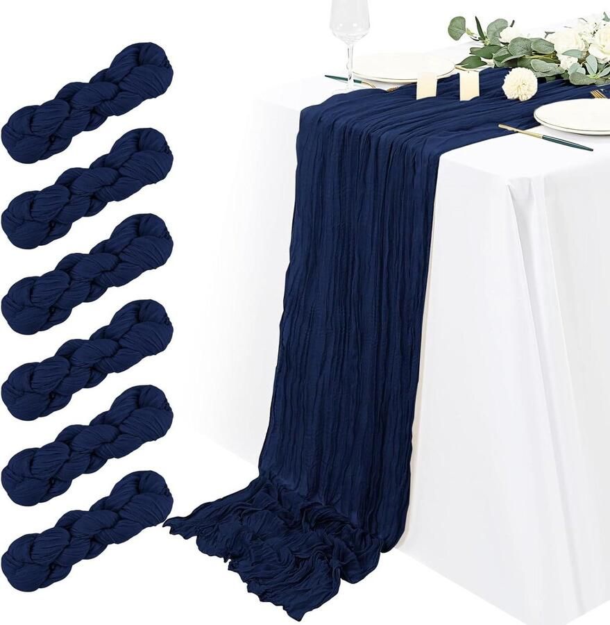 Navy Blue Cheesecloth Table Runner Rustic Boho Wedding Table Decoration 6 Packs (90x180cm)