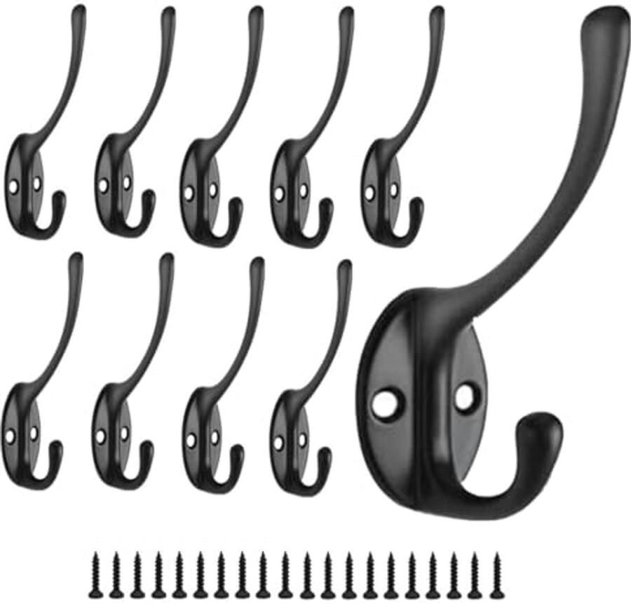 NBFBA kapstokhaken 10 stuks metalen zwanenhalshaken dubbele wandhaken wandkapstokhaken met 20 schroeven voor badkamers slaapkamers keukenwanden en deuren