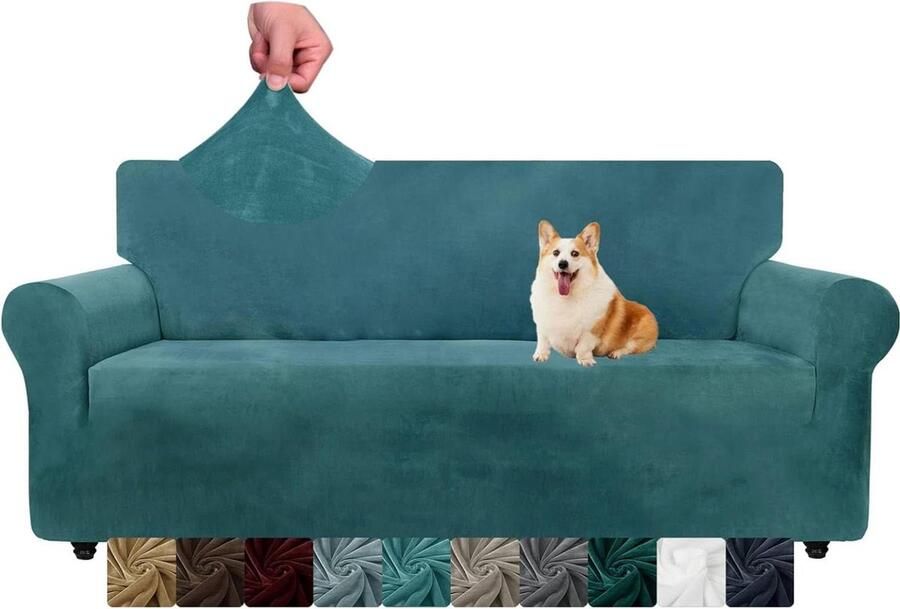 NC Chelzen Fluwelen Bankhoezen Dikke Stretch Geschikt voor Honden 3-zits Pauwblauw Wasbaar