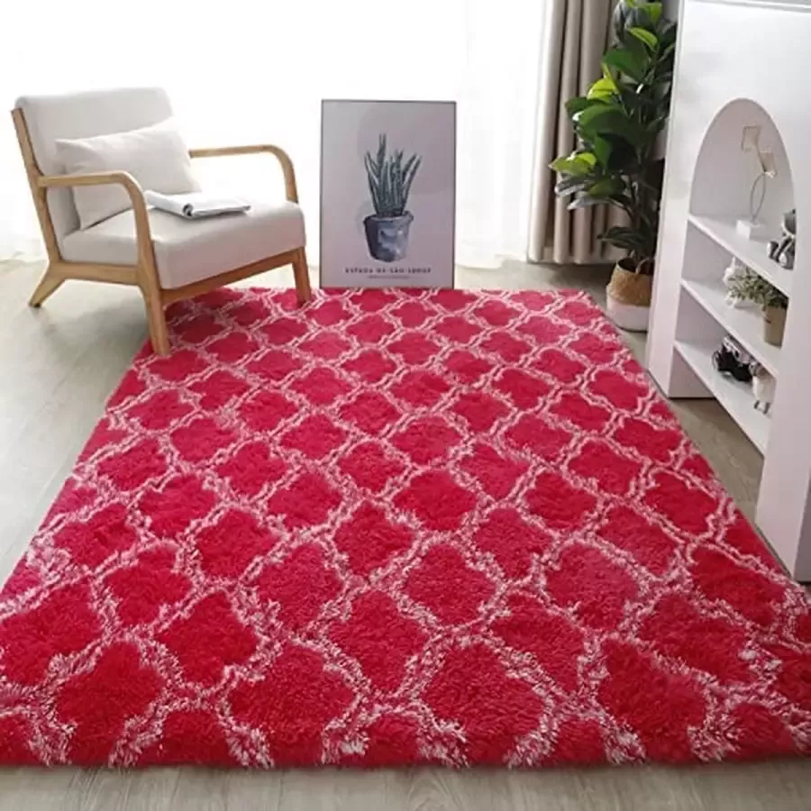 NC Ultra Soft indoor moderne tapijten pluizige woonkamer tapijten geschikt voor kinderen slaapkamer wooncultuur kleuterschool tapijten 60 x 120 cm (rood )