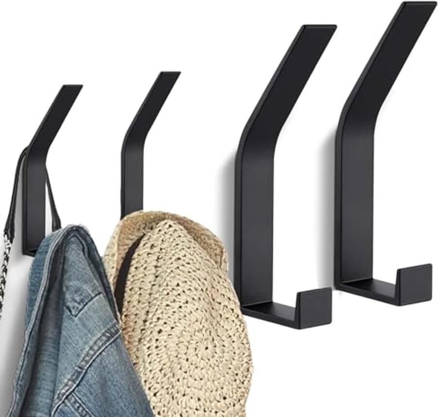 NCZCDZSW Kapstokken Set van 4 Kapstokken Zwart Onzichtbare Schroef Kapstokken Muur Moderne Muurhaken voor Slaapkamer Badkamer Keuken Garderobe Kapstok Wandkapstok