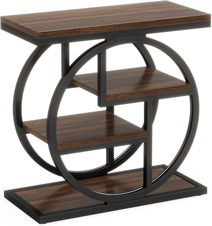 NELLA Bijzettafel 105×30×80cm Bijzettafels Rond Sidetable Metaal & Hout Modern Console Tafel Bijzet tafel 4 Laags - Foto 2