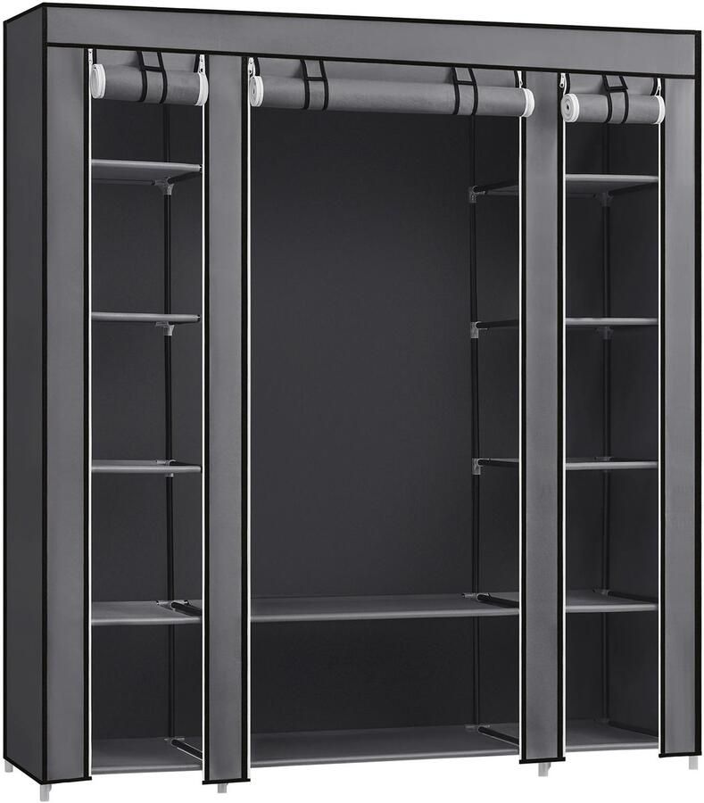 NELLA SONGMICS Stoffen Kledingkast – 12 Vakken – 150x45x175cm – Opvouwbare Kleerkast – Hangroede – Slaapkamer Kleedkamer – Grijs