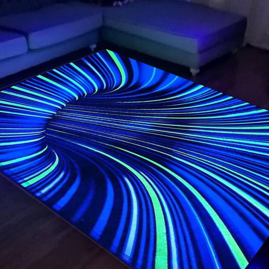 Neon 3D Vortex Illusie-tapijt zwart licht UV-reactief optisch vloerkleed antislip fluorescerende speelvloermat Glow in the Dark speelkamerdecoratie voor kinderen 180 x 120 cm