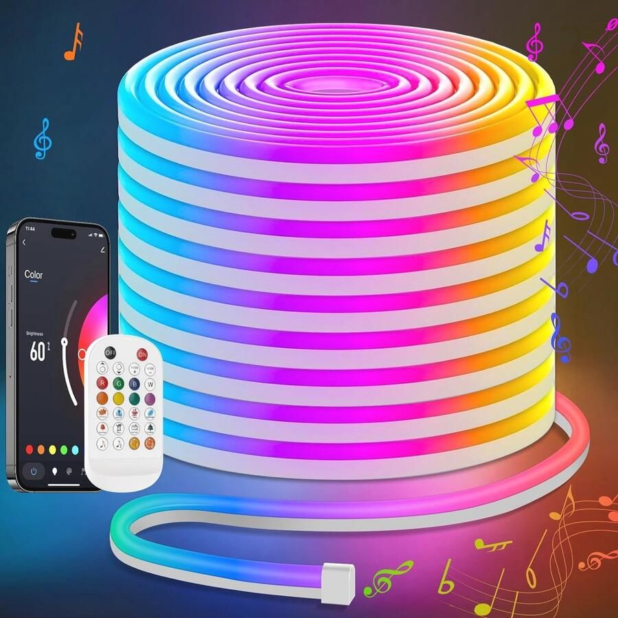 Neon RGB Ledstrip 10m met Afstandsbediening en App – Waterdichte Flexibele LED Strip voor Indirecte Verlichting in Woonkamer Slaapkamer en Speelkamer