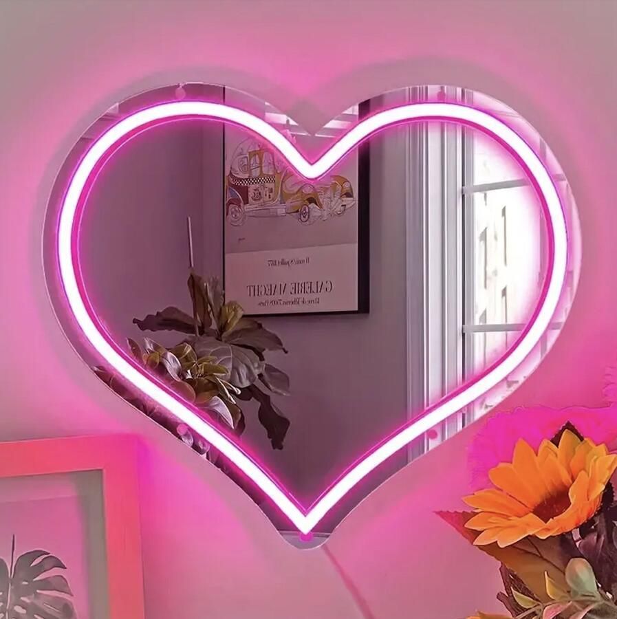 Spiegel Led Lamp – Hart – 45 x 45CM Dimbaar – USB A Verlichting – Incl. Ophangmateriaal Wandspiegel - Foto 2