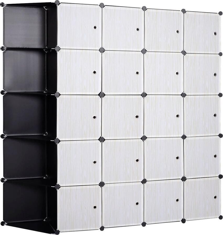 Néos Kledingkast PP Plastic 4 Kledingstangen en 13 Planken Wit en Zwart 185x35x185cm