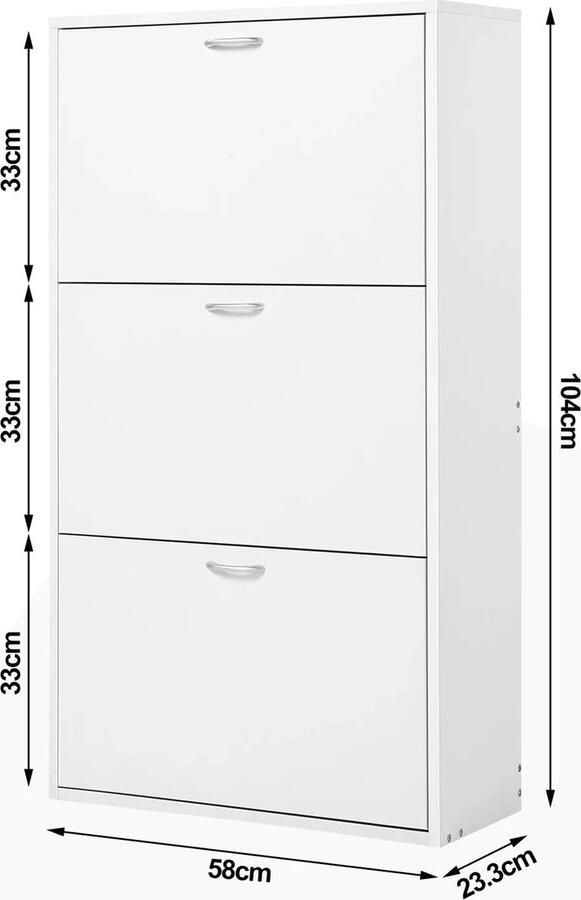 Néos Schoenenkast 3 Klapladen Smal Wit 58x104x23cm