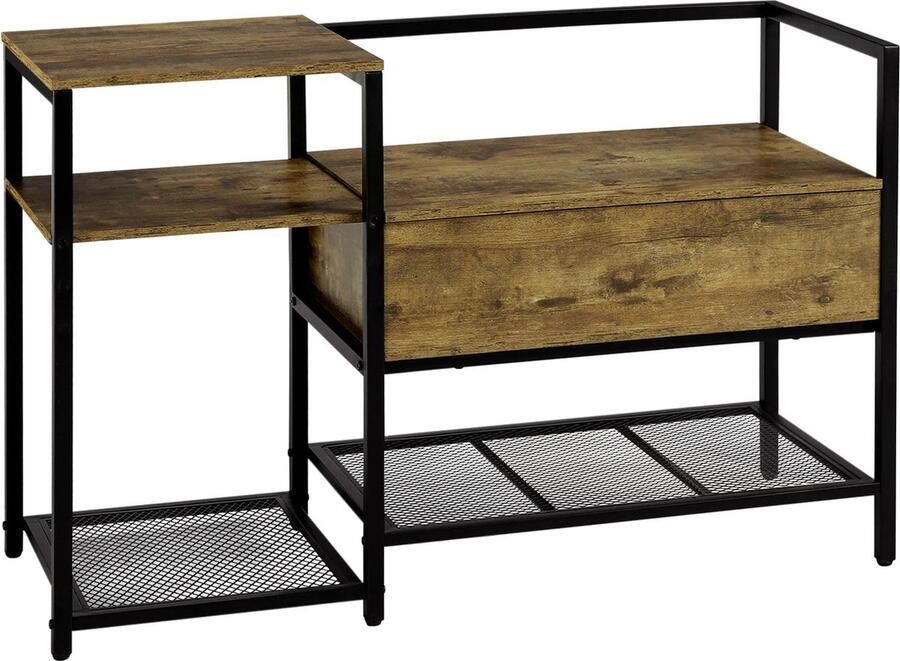 Néos Schoenenkast Met Bank MDF Metaal Vintage Hout Zwart 107x66x37cm