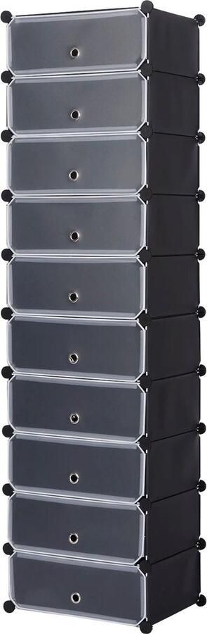 Néos Schoenenrek Schoenenkast Modulair 10 Planken Zwart 47x35x170cm