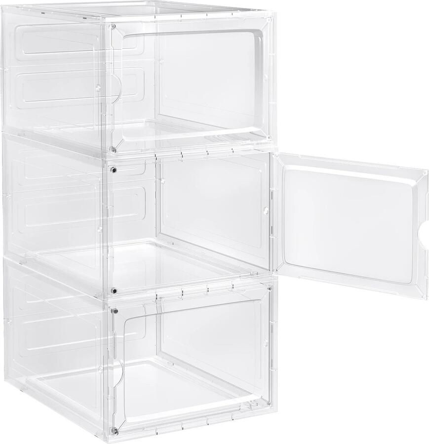 Néos Schoenenrek Schoenenkast Stapelbaar Met Magneetsluiting 3 Stuks PP + ABS plastic Transparant 27x34x57 cm