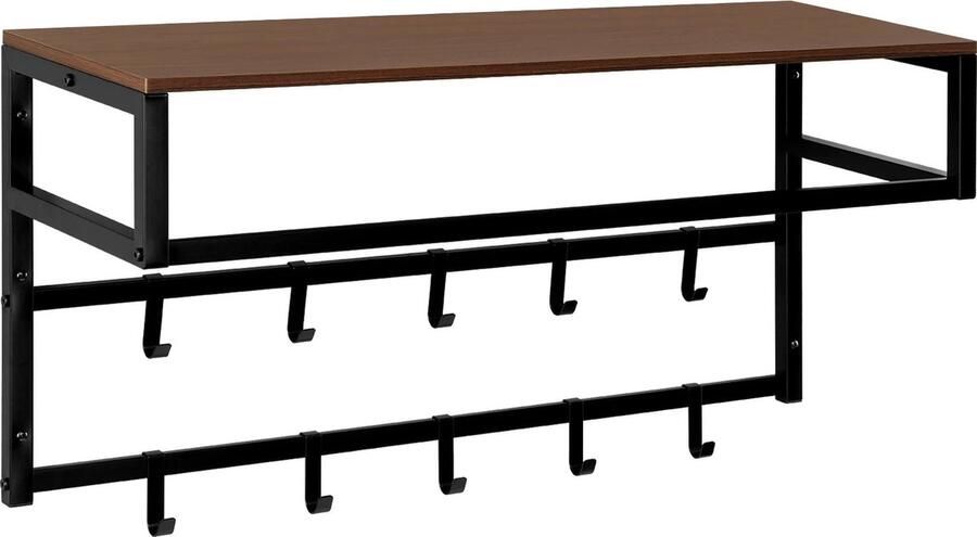 Néos Wandkapstok 10 Haken Voor Entree en Woonkamer Metaal en Hout Zwart en Donker Beuken 80x41x30cm
