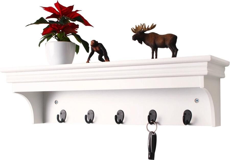 Néos Wandkapstok Met 5 Haken Voor Badkamer en Slaapkamer MDF Mat Wit 60x16x16cm