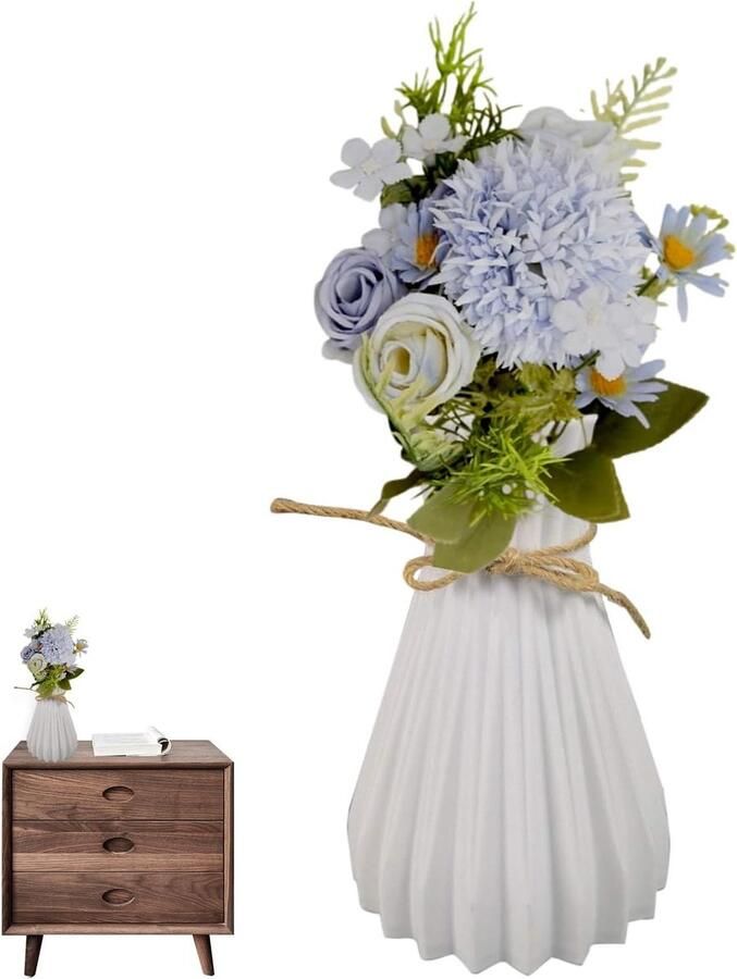 Allecto Plus Kunstbloemen Zijde Roos Boeketten Rode Bloemen met Vaas Decoratie voor Tafel Thuiskantoor en Bruiloft Prachtige Bloemstuk voor Woondecoratie