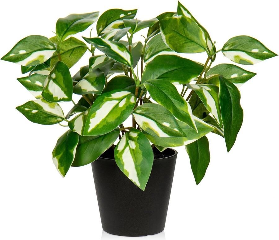 Nepplanten 30 cm Kunstplanten voor binnen met zwarte potten decoratieve neppotplanten realistische faux pothos N 'Joy voor thuis badkamer woonkamer keuken kantoor bureau planken